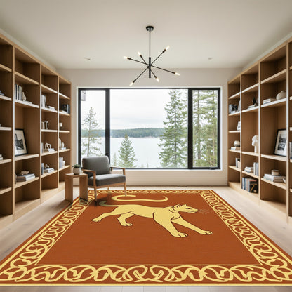 Golden Cat Outline Ornate Frame Rug