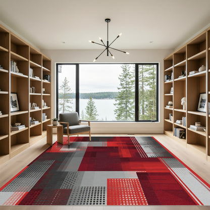 Dynamic Red Gray Geometric Rectangular Overlap Rug
