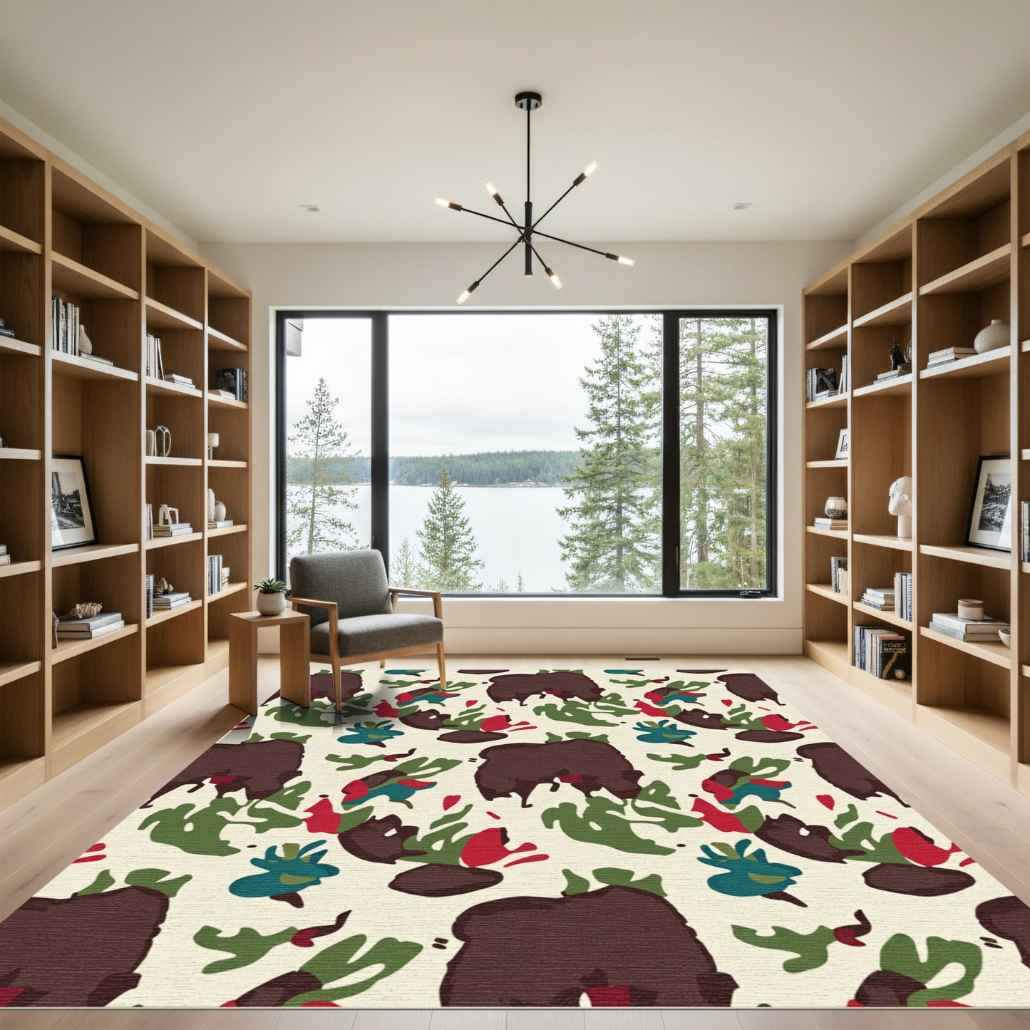 Bold Brown Abstract Camouflage Forms Rug