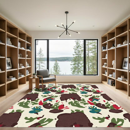 Bold Brown Abstract Camouflage Forms Rug