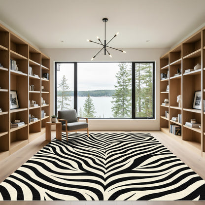 Bold Black White Animal Stripes Rug