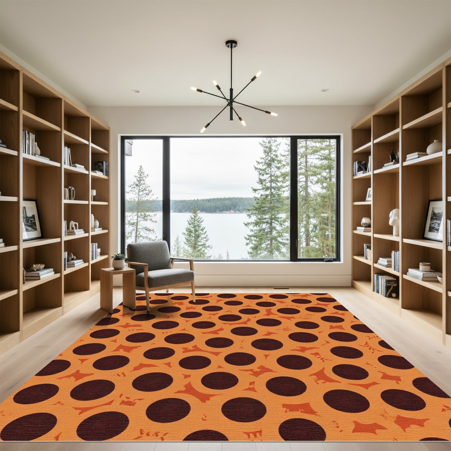Dark Orange Polka Dot Spooky Bats Rug