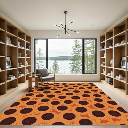 Dark Orange Polka Dot Spooky Bats Rug