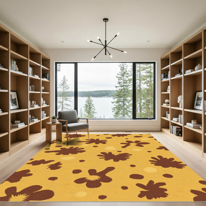 Rustic Yellow Brown Splatter Flowers Rug