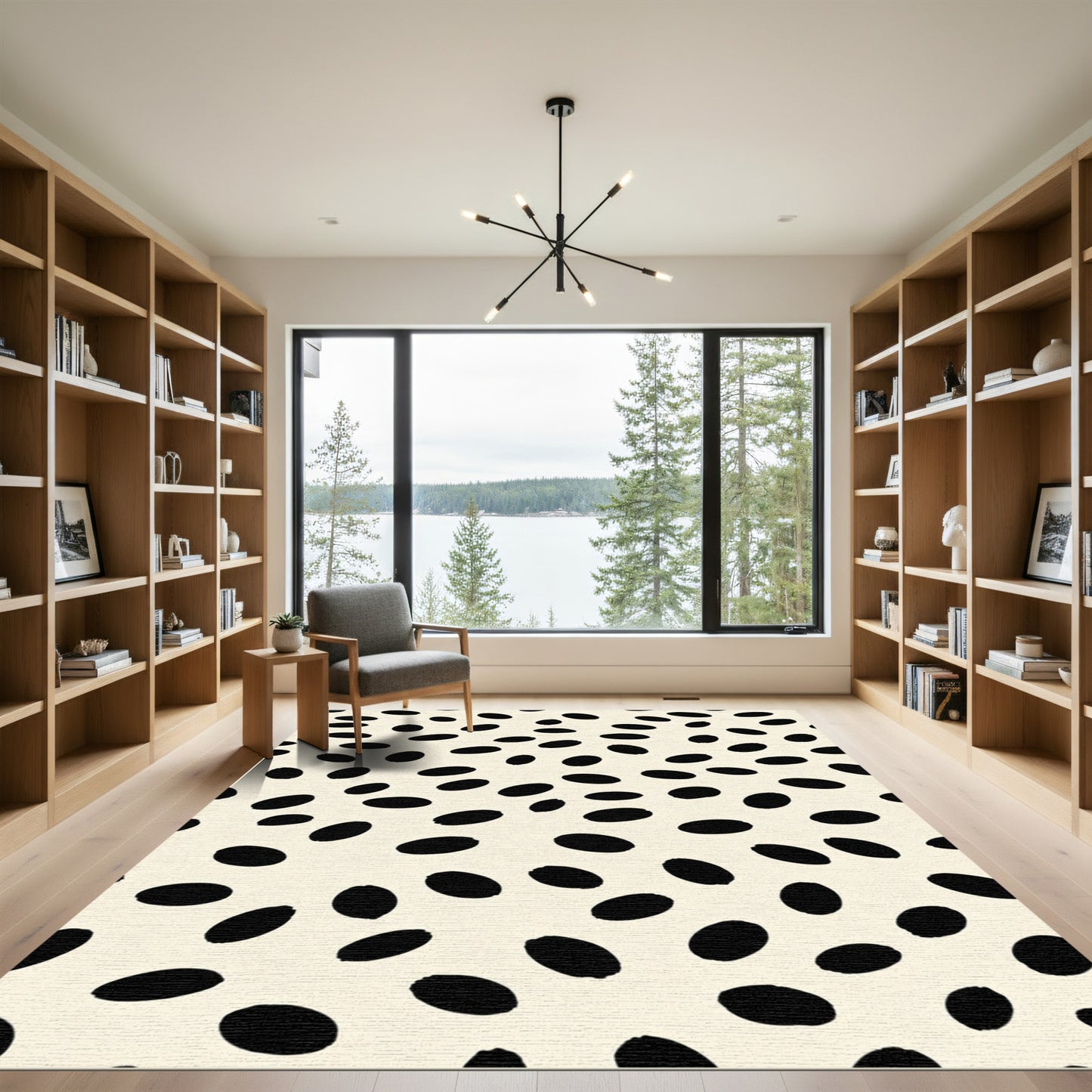 Cream Black Speckle Abstract Ovals Rug