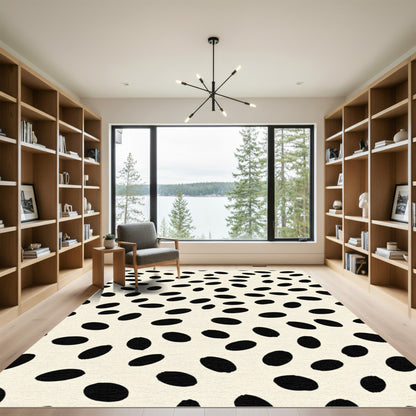 Cream Black Speckle Abstract Ovals Rug