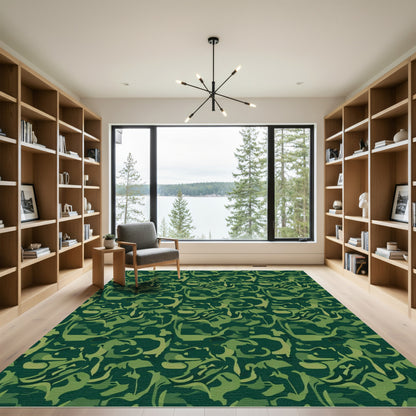 Green Camouflage Abstract Organic Fusion Rug