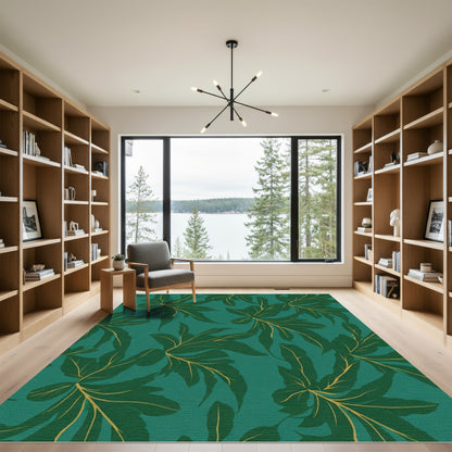 Deep Teal Lush Leaf Garland Rug