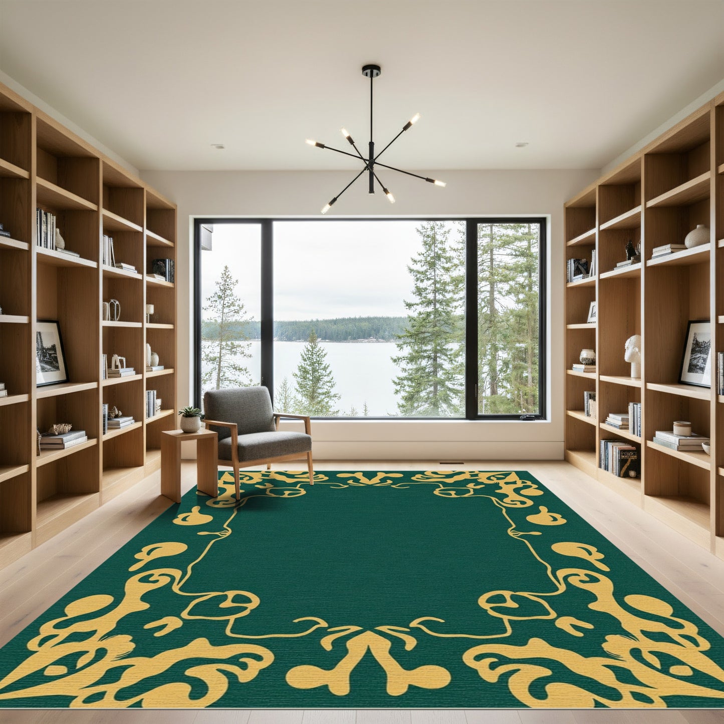 Emerald Gold Organic Scroll Frame Rug