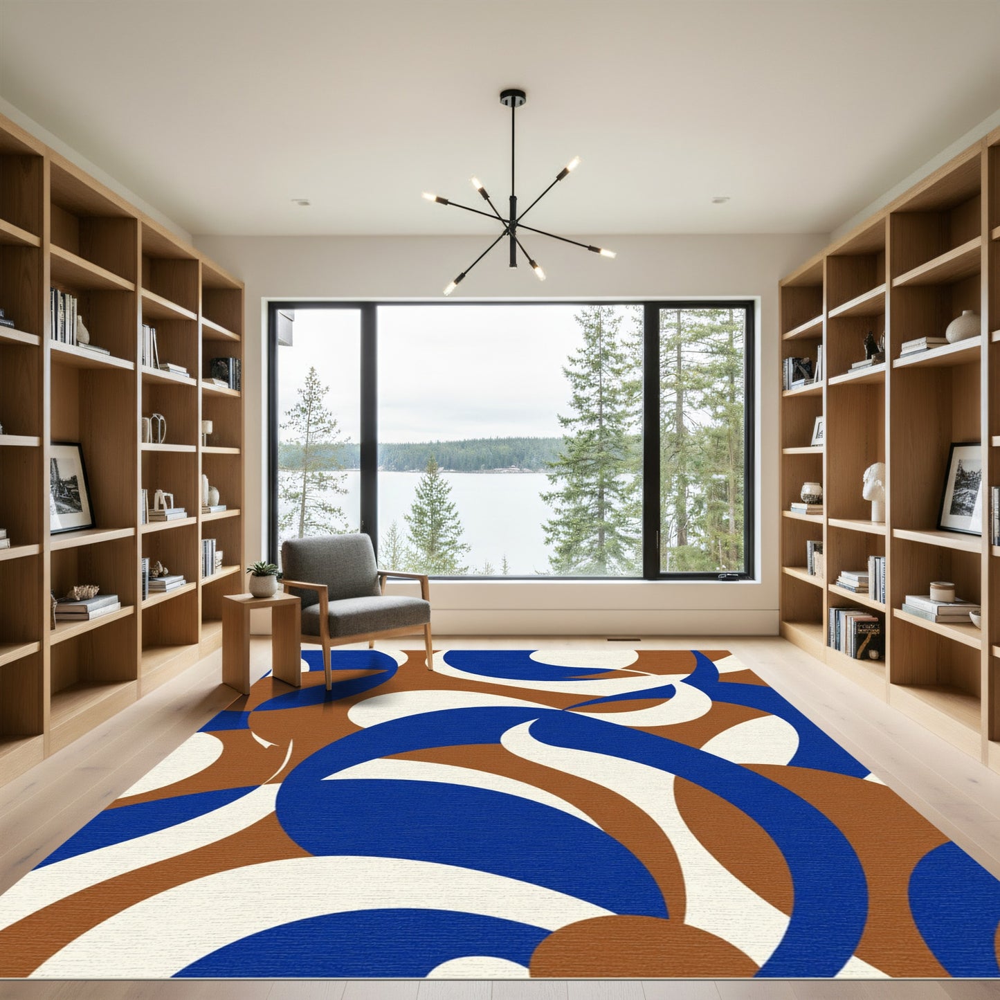 Wavy Cobalt Cream Earthy Abstract Rug