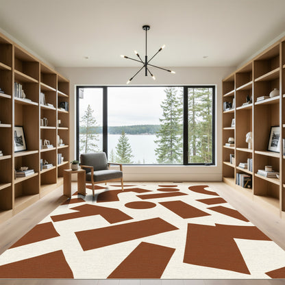 Abstract Terracotta Geometric Shapes Rug