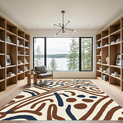 Brown Cream Abstract Organic Curvy Forms Rug