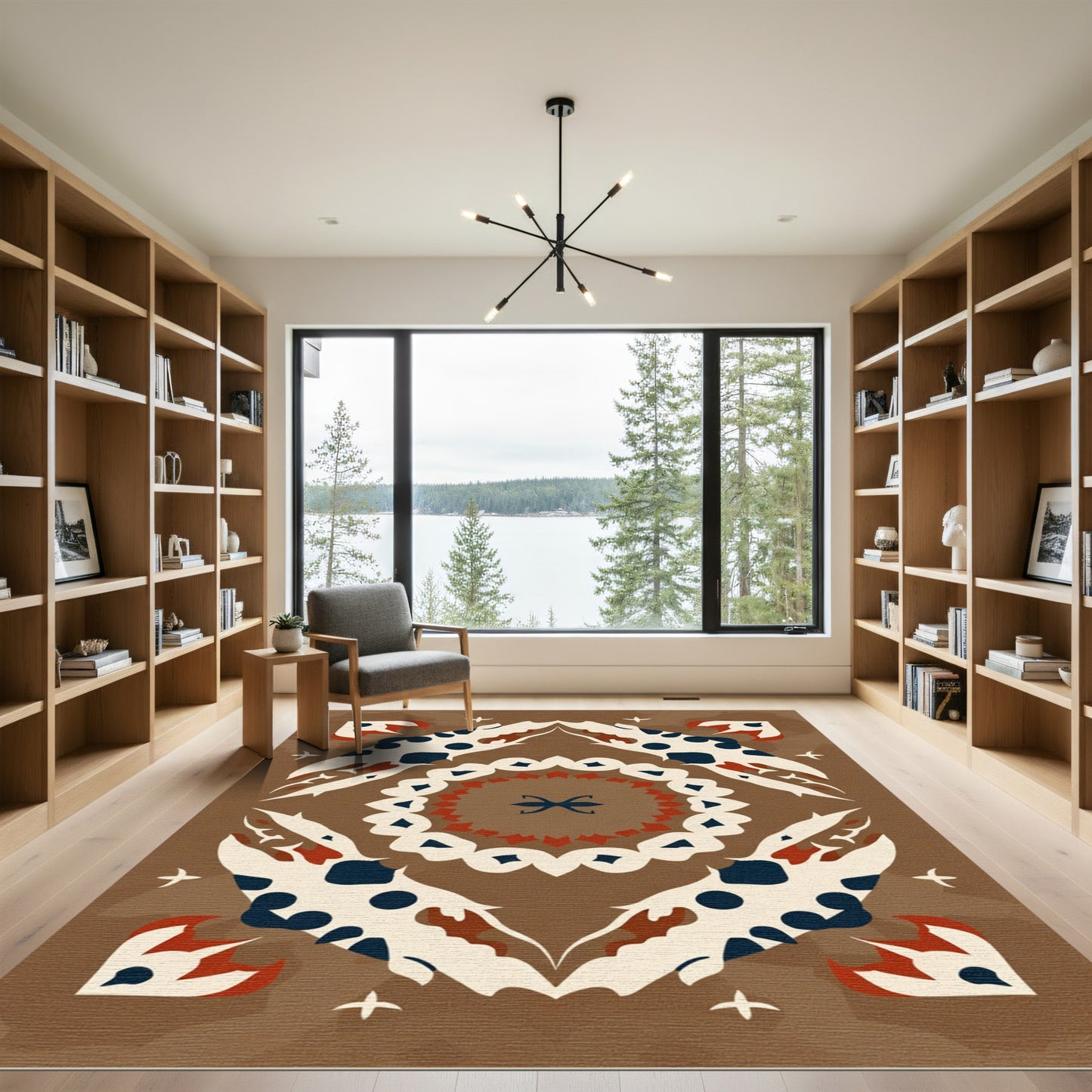 Brown Cream Red Tribal Mandala Rug
