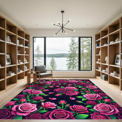 Vibrant Fuchsia Rose Floral Garland Rug