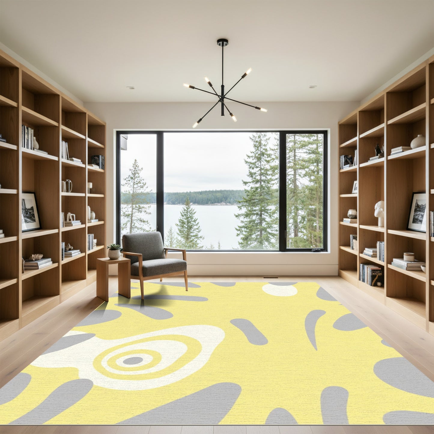 Soft Yellow Gray Organic Blob Rug