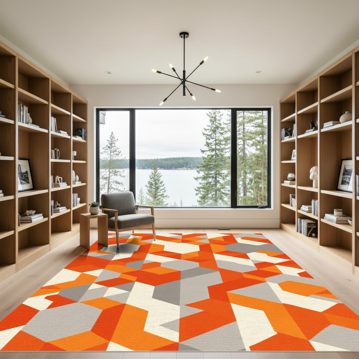 Vivid Orange Gray Geometric Illusion Rug