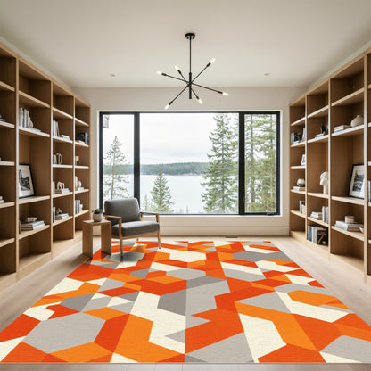 Vivid Orange Gray Geometric Illusion Rug