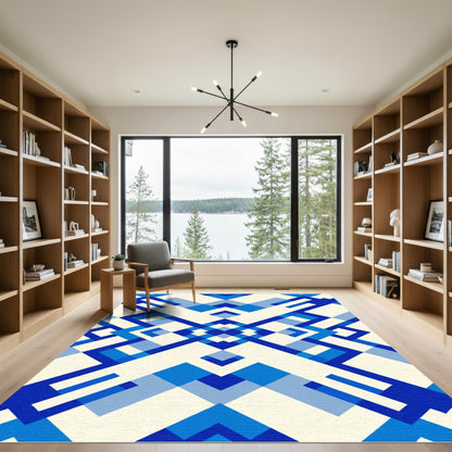 Bold Blue Geometric Abstract Composition Rug