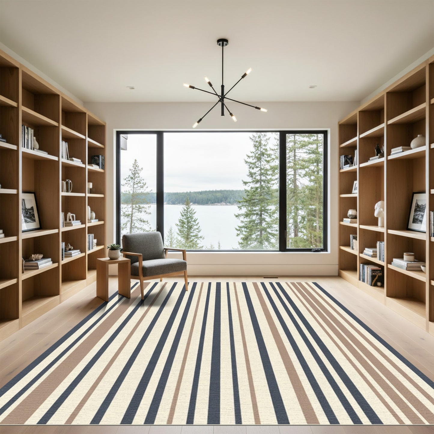 Earthy Blue Cream Vertical Stripe Rug