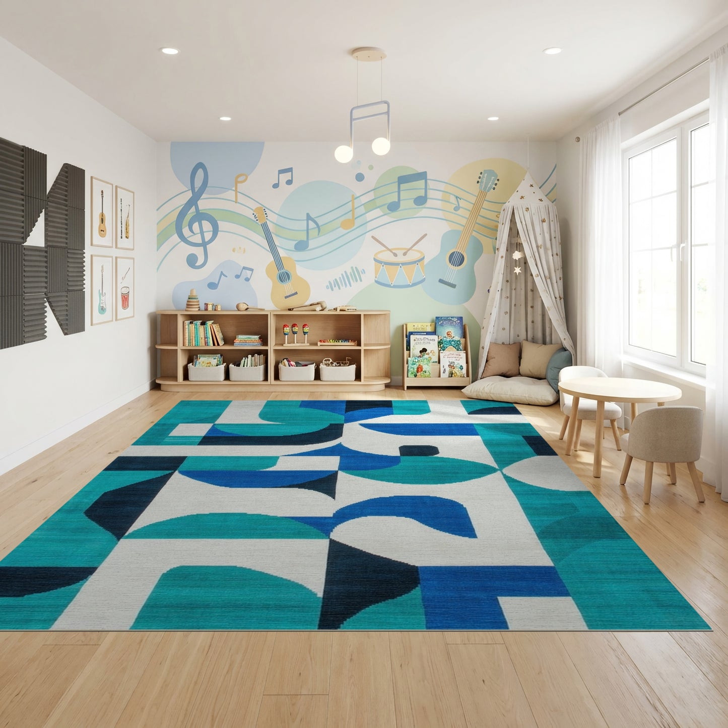 Teal Navy Abstract Geometric Rug