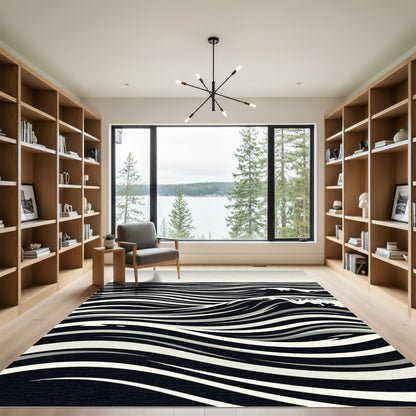 Monochromatic Black White Wave Rug