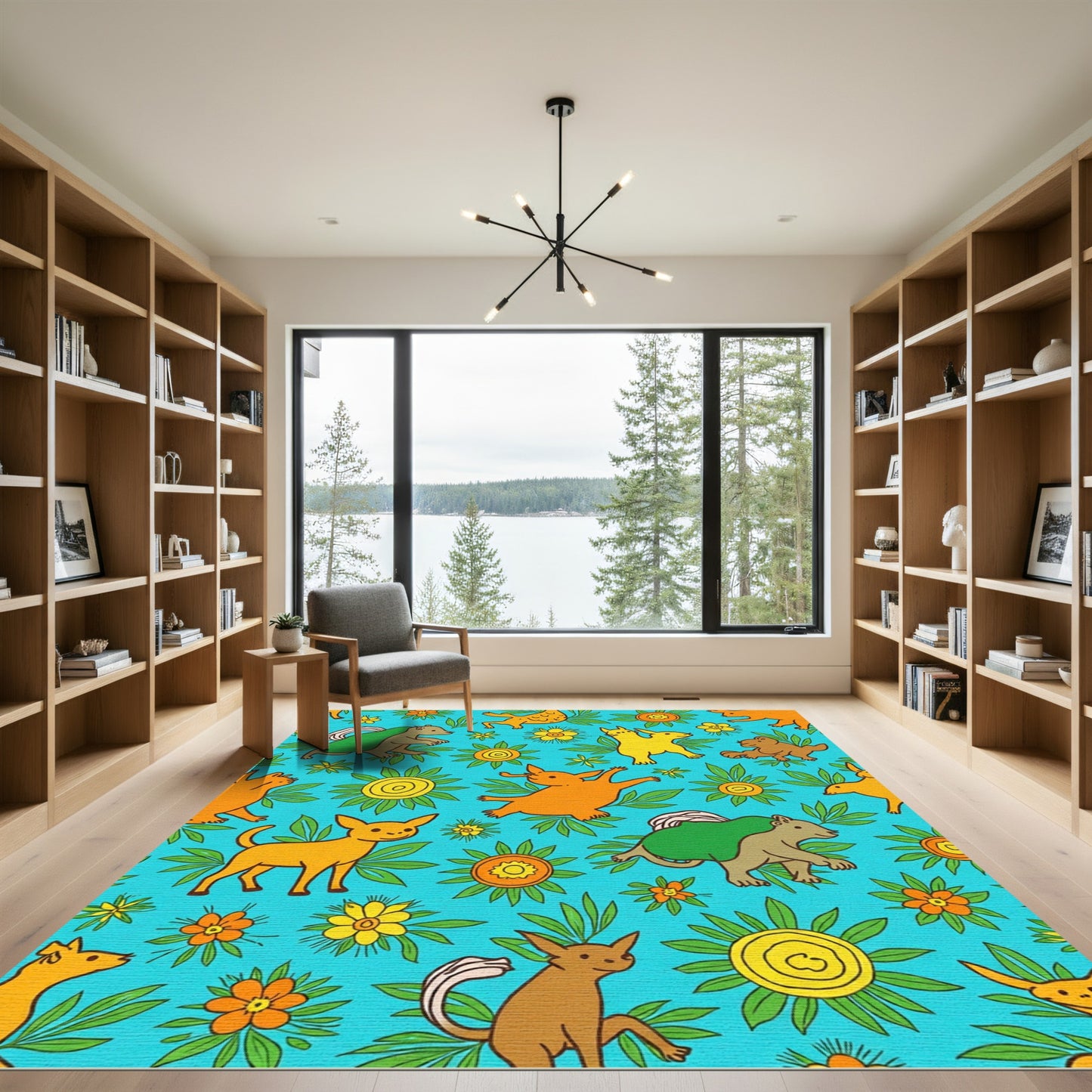 Whimsical Animals Amidst Floral Surroundings Rug