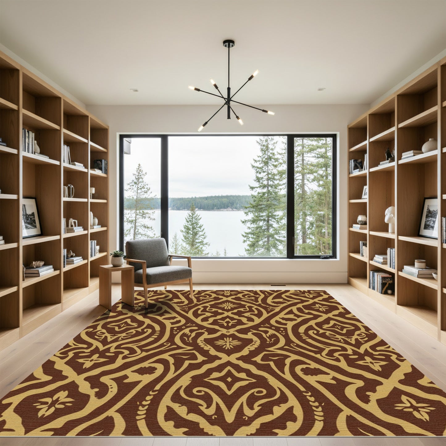 Brown Gold Intricate Scrollwork Medallion Rug