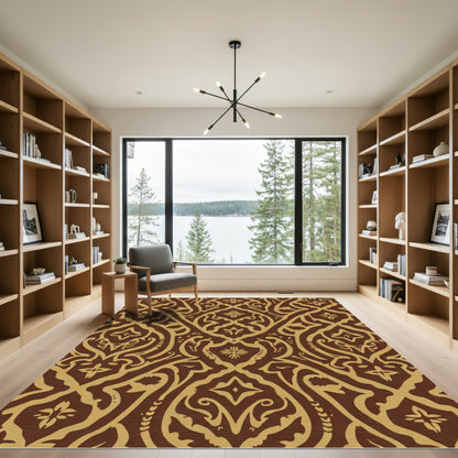 Brown Gold Intricate Scrollwork Medallion Rug