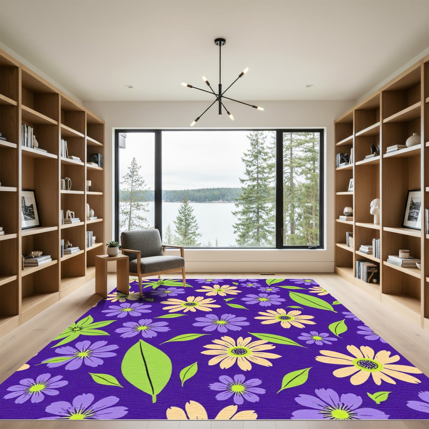 Purple Yellow Floral Leaf Collage Rug
