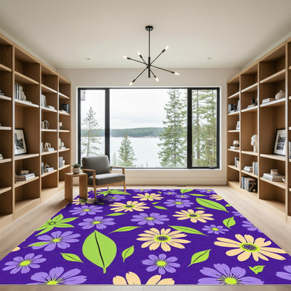 Purple Yellow Floral Leaf Collage Rug