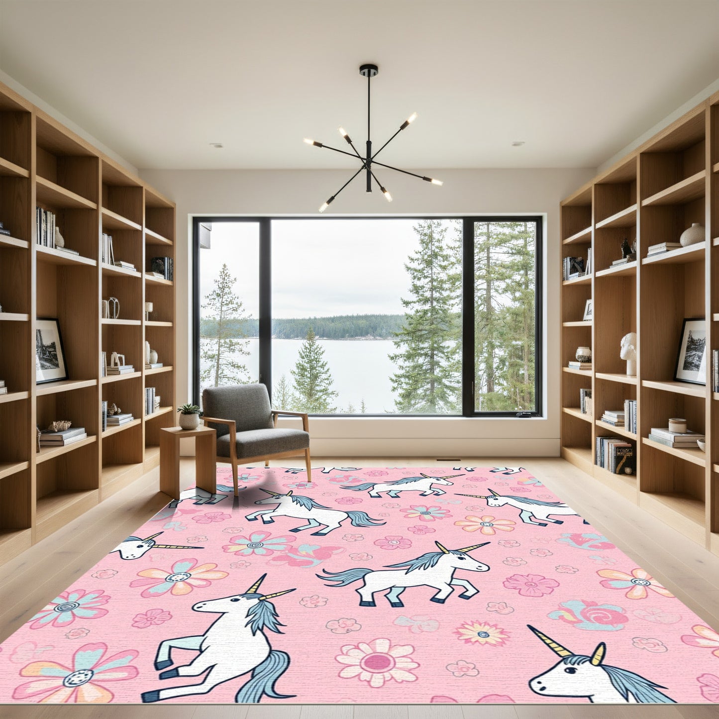 Whimsical Unicorn Floral Pink Fantasy Rug