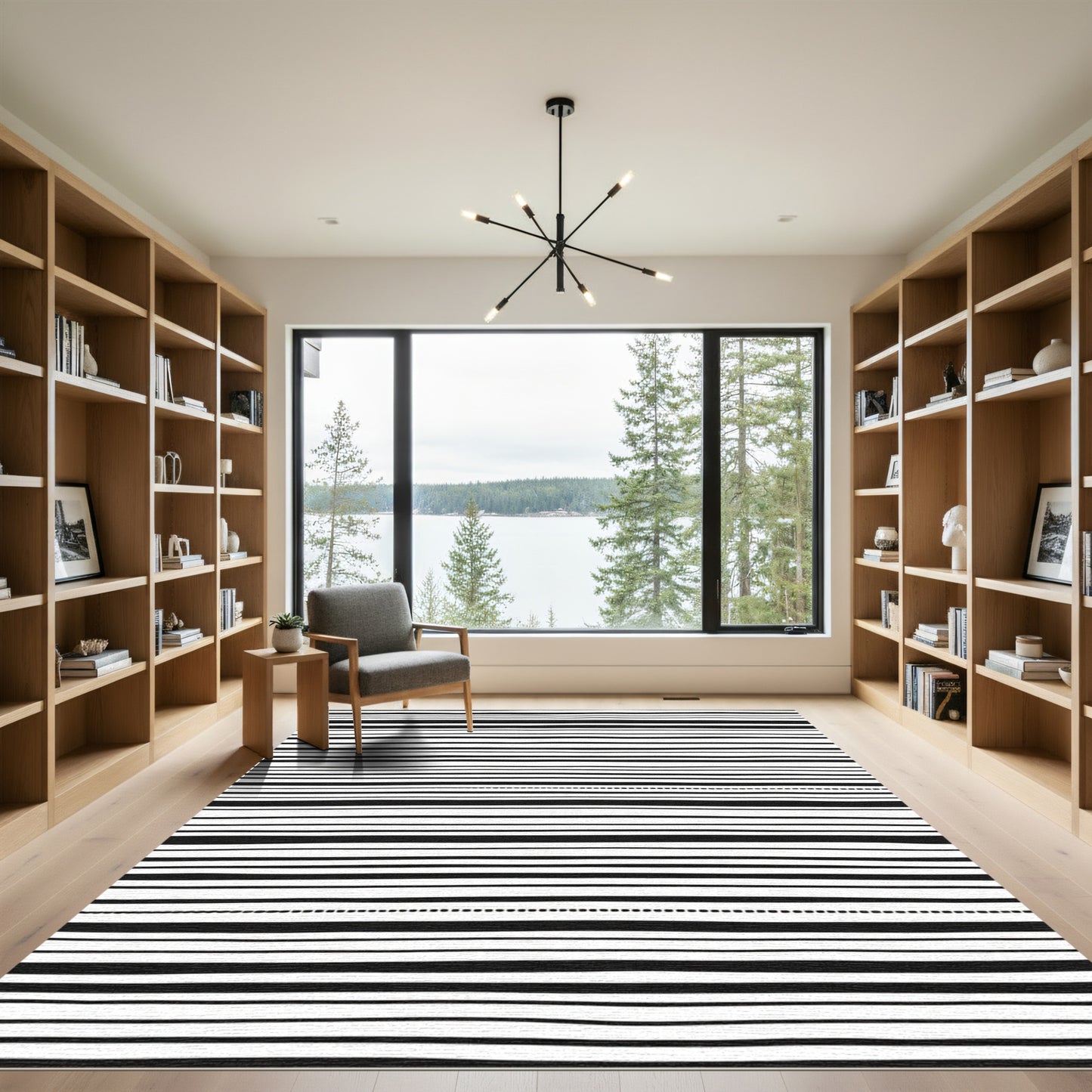 Bold Black White Striped Dash Rug