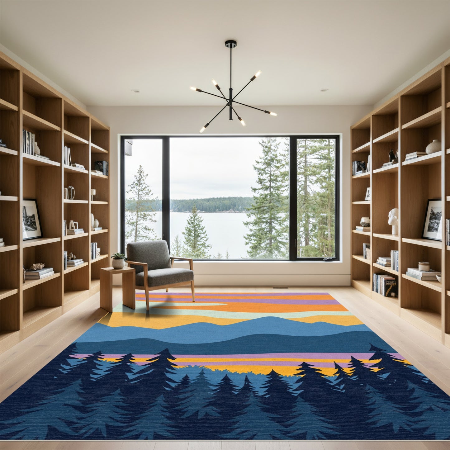 Retro Sunset Mountain Forest Layers Rug