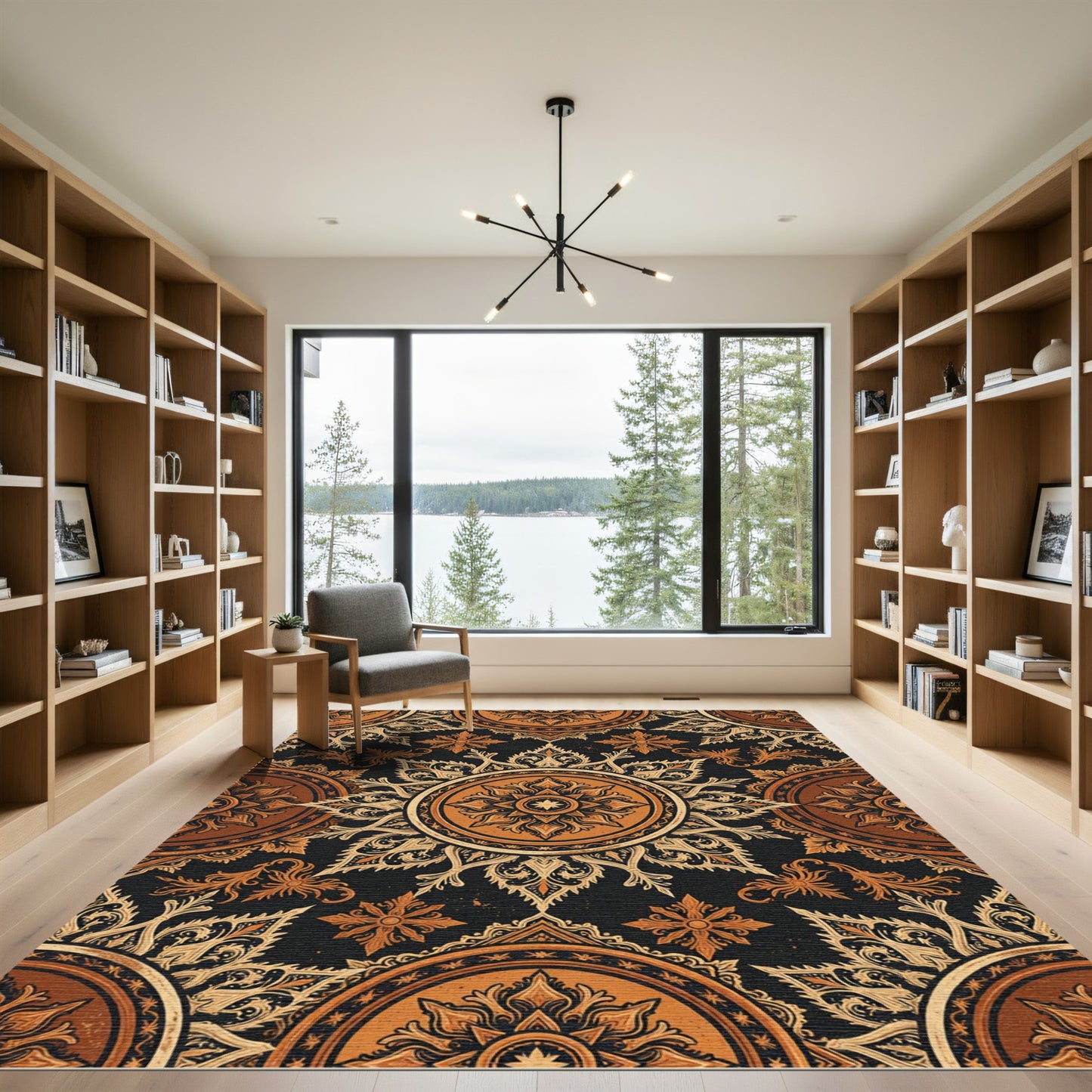 Ornate Terracotta Golden Circular Medallion Rug