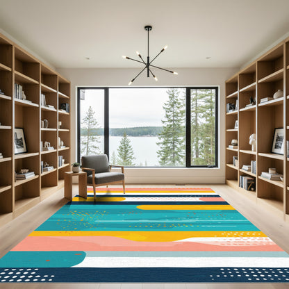 Abstract Coral Yellow Horizontal Stripe Rug