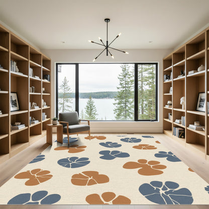Terracotta Blue Abstract Organic Shapes Rug