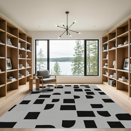 Modern Black Geometric Curves Rug