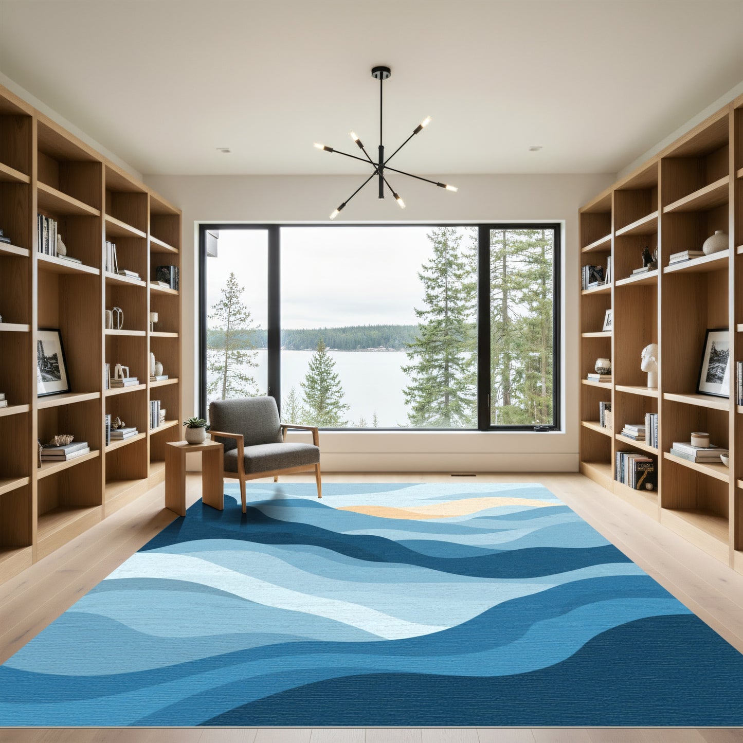 Coastal Blue Gradient Wave Abstract Rug