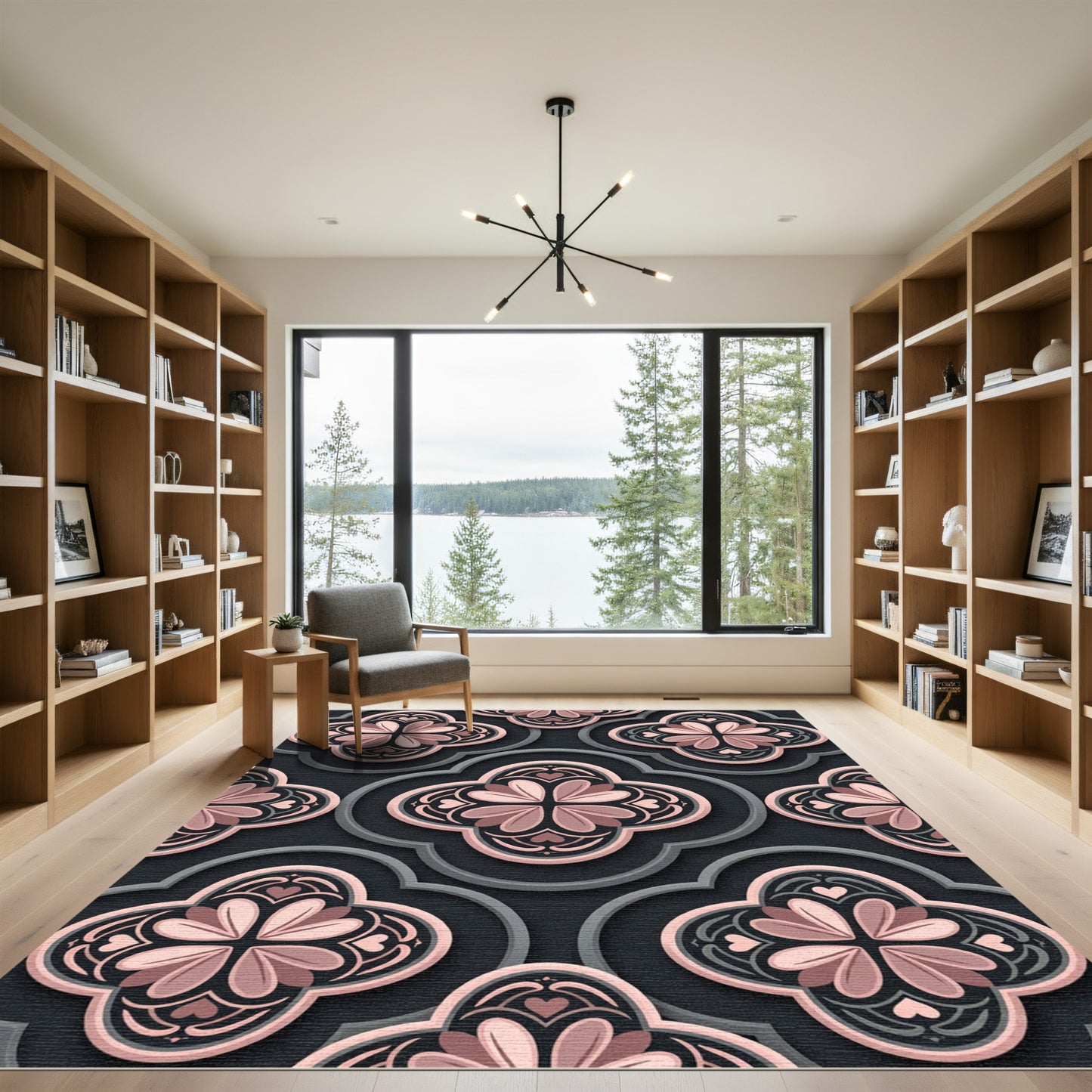 Blush Pink Floral Quatrefoil Medallion Rug