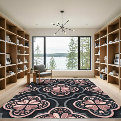Blush Pink Floral Quatrefoil Medallion Rug