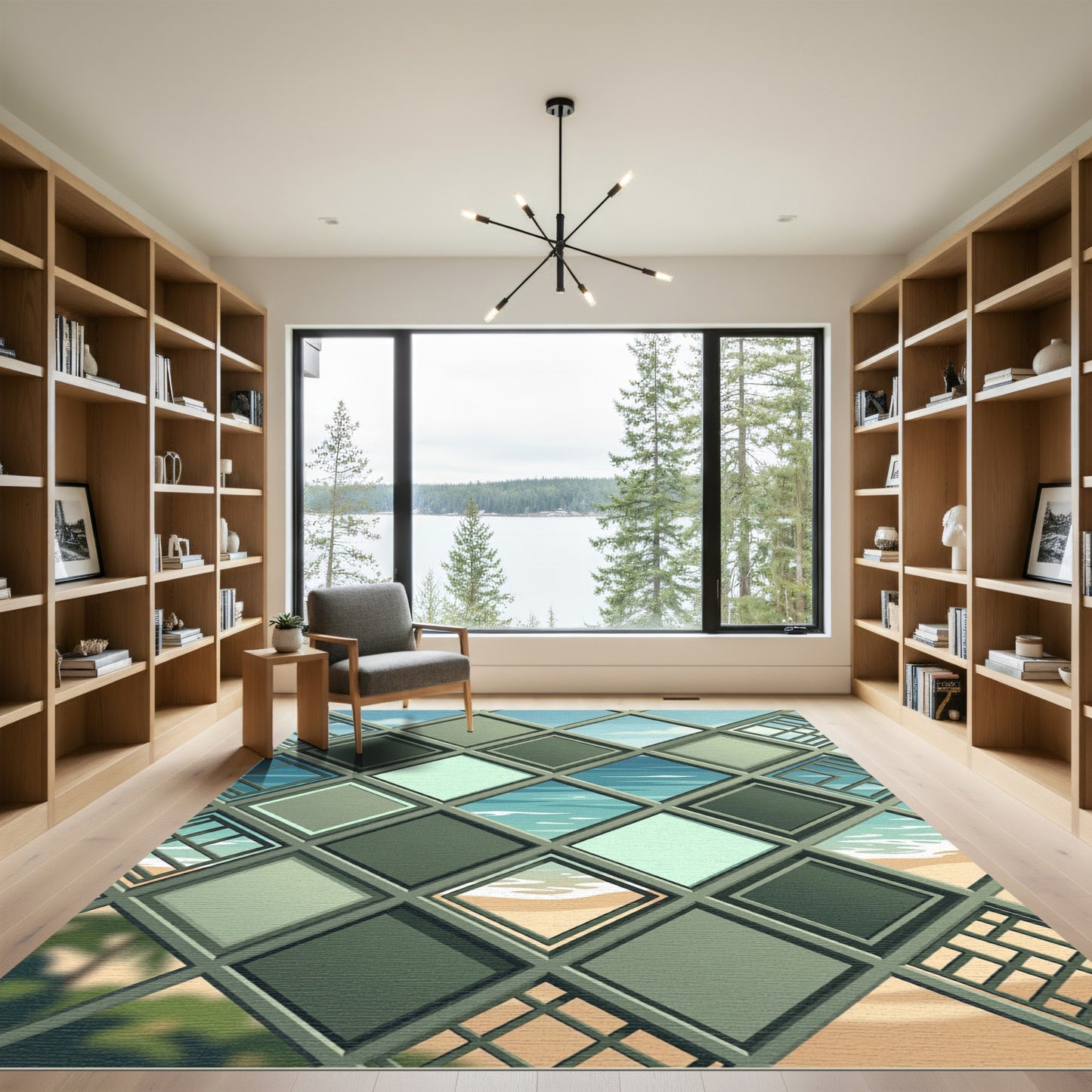 Teal Geometric Overlapping Diamond Coastal View Rug