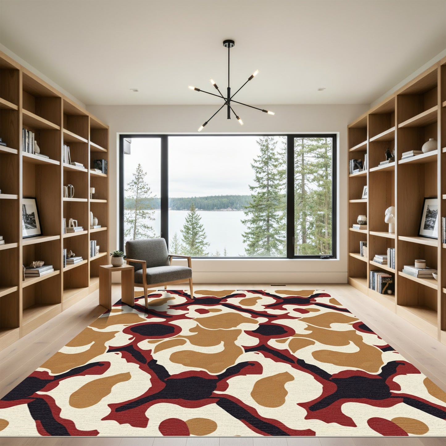 Red Black Cream Abstract Organic Shapes Rug