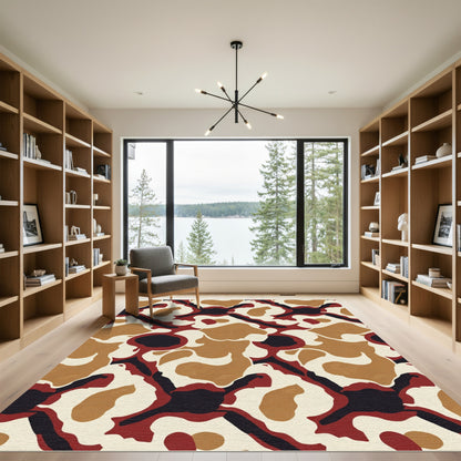 Red Black Cream Abstract Organic Shapes Rug