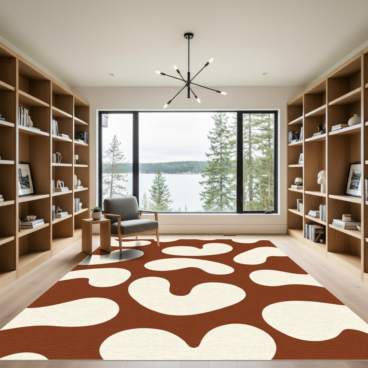 Organic Abstract Cloud Shapes Brown Cream Rug