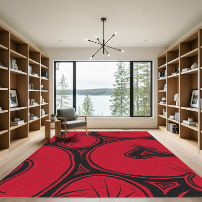 Bold Red Black Abstract Organic Rug