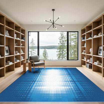 Blue Geometric Gradient Square Focus Rug