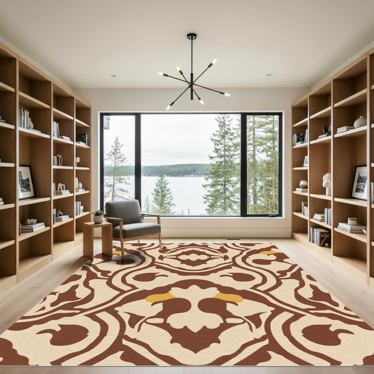 Brown Cream Yellow Central Medallion Rug