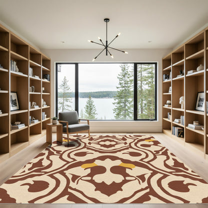 Brown Cream Yellow Central Medallion Rug