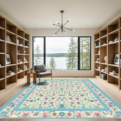 Pastel Floral Botanic Garden Medallion Rug