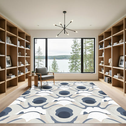 Abstract Blue White Arch Swirl Rug